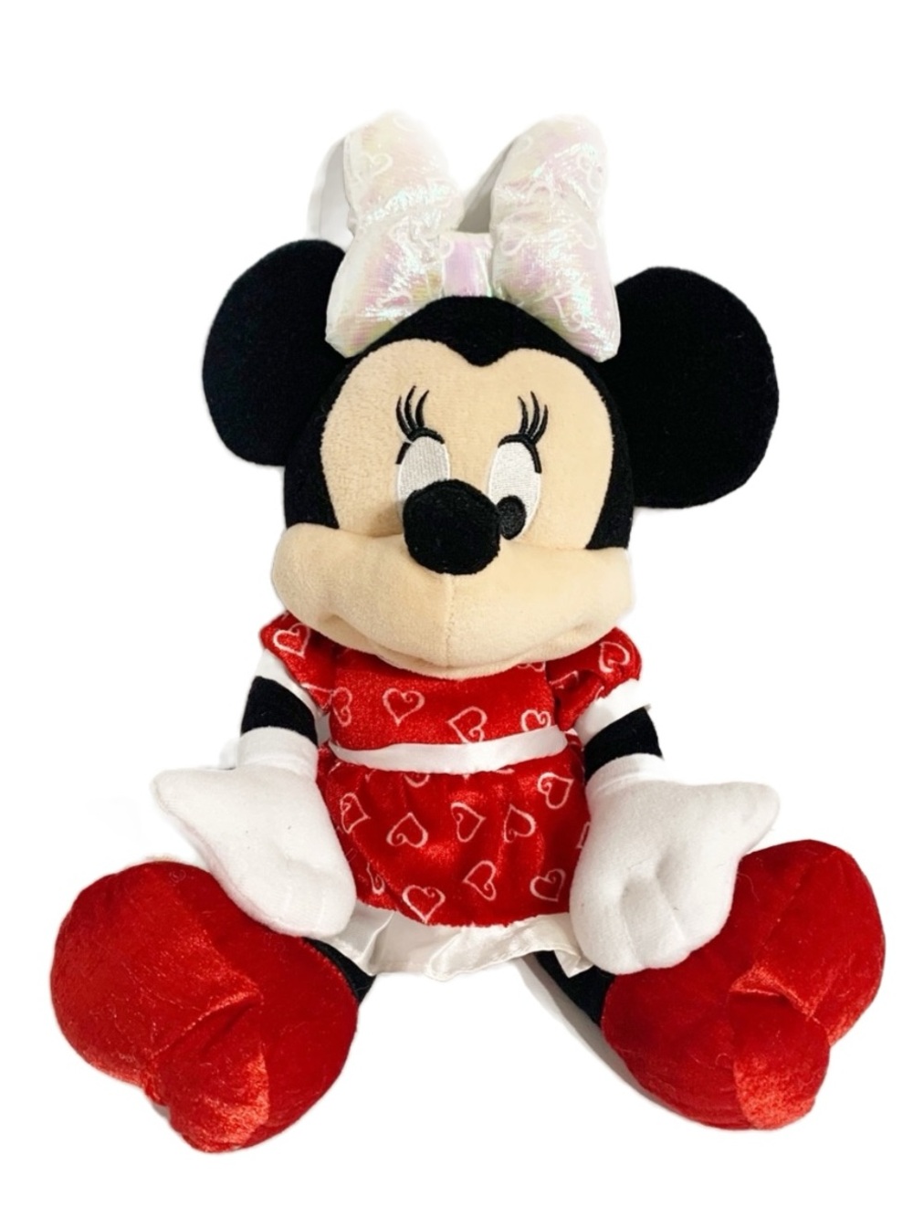 Disney Talking Minnie Mouse Plush Toy Red Heart Dress and Shoes Iridescent Bow